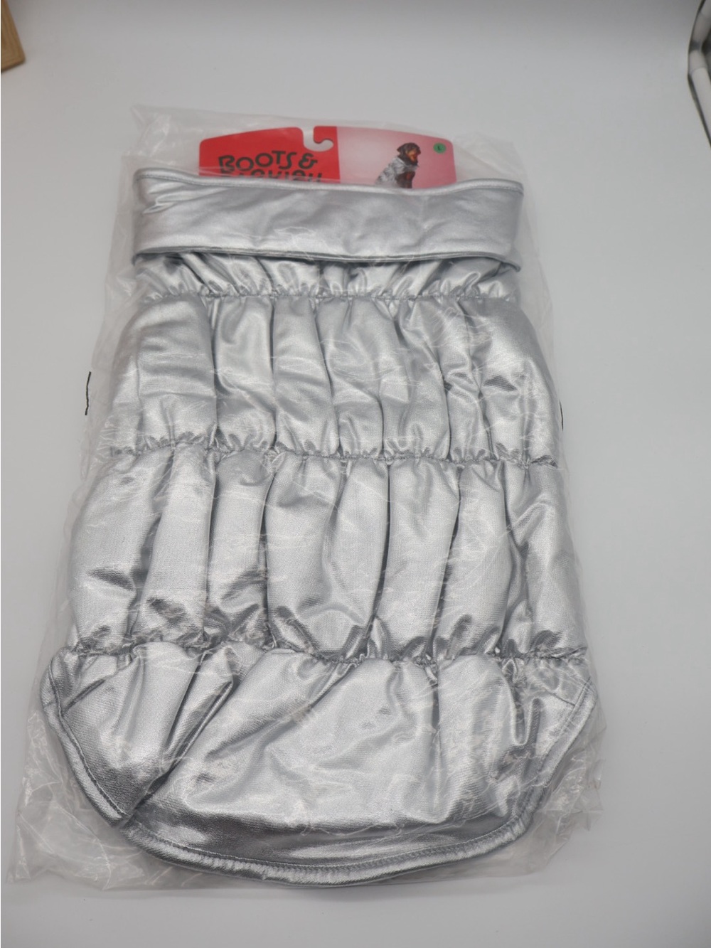 Boots & Barkley Silver Puffer Dog Coat large